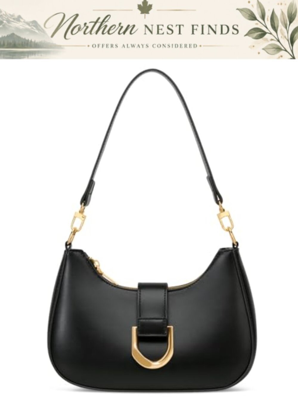 Vegan Leather Crescent Shoulder Bag Removable Strap Everyday Purse